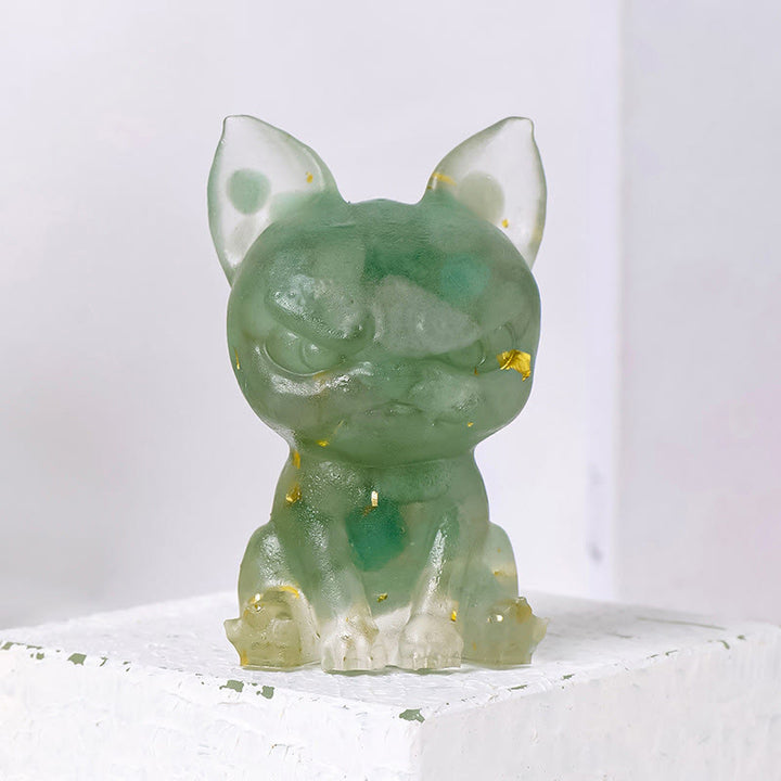 Décoration en pierre précieuse bouledogue à expression sérieuse en cristal époxy Olivenorma