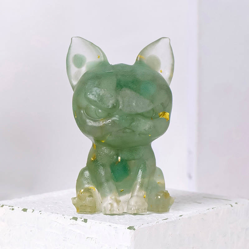 Décoration en pierre précieuse bouledogue à expression sérieuse en cristal époxy Olivenorma