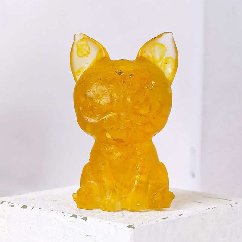 Décoration en pierre précieuse bouledogue à expression sérieuse en cristal époxy Olivenorma