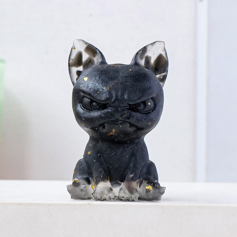 Décoration en pierre précieuse bouledogue à expression sérieuse en cristal époxy Olivenorma