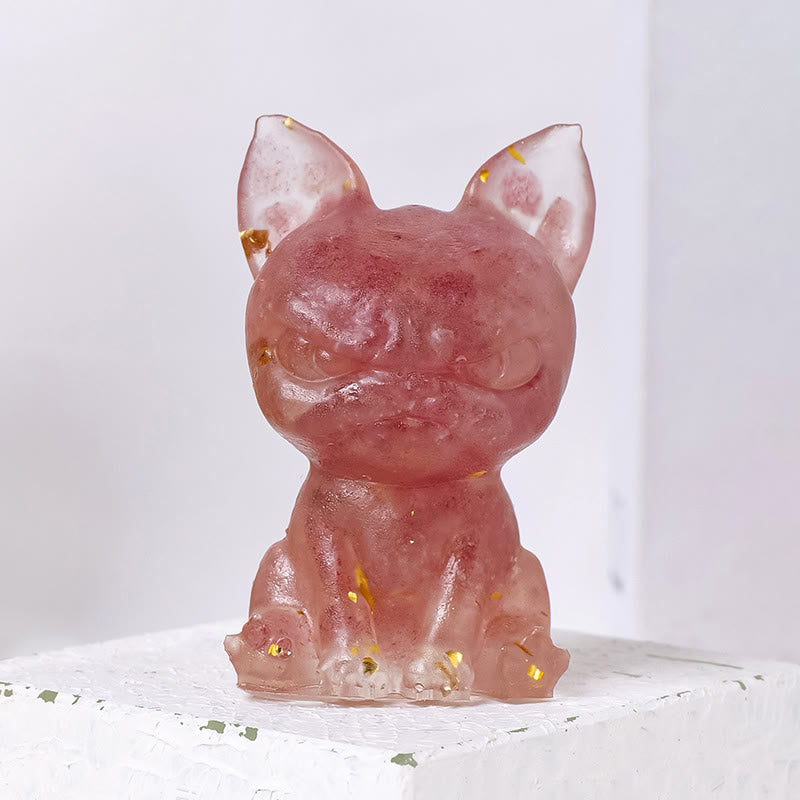 Décoration en pierre précieuse bouledogue à expression sérieuse en cristal époxy Olivenorma