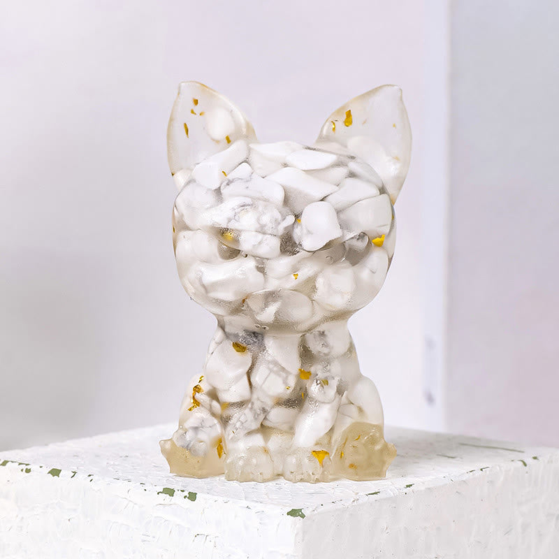 Décoration en pierre précieuse bouledogue à expression sérieuse en cristal époxy Olivenorma