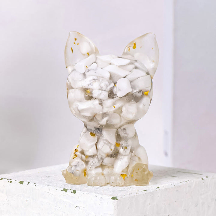 Décoration en pierre précieuse bouledogue à expression sérieuse en cristal époxy Olivenorma