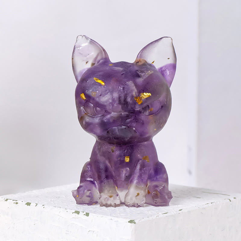 Décoration en pierre précieuse bouledogue à expression sérieuse en cristal époxy Olivenorma