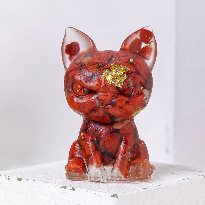 Décoration en pierre précieuse bouledogue à expression sérieuse en cristal époxy Olivenorma