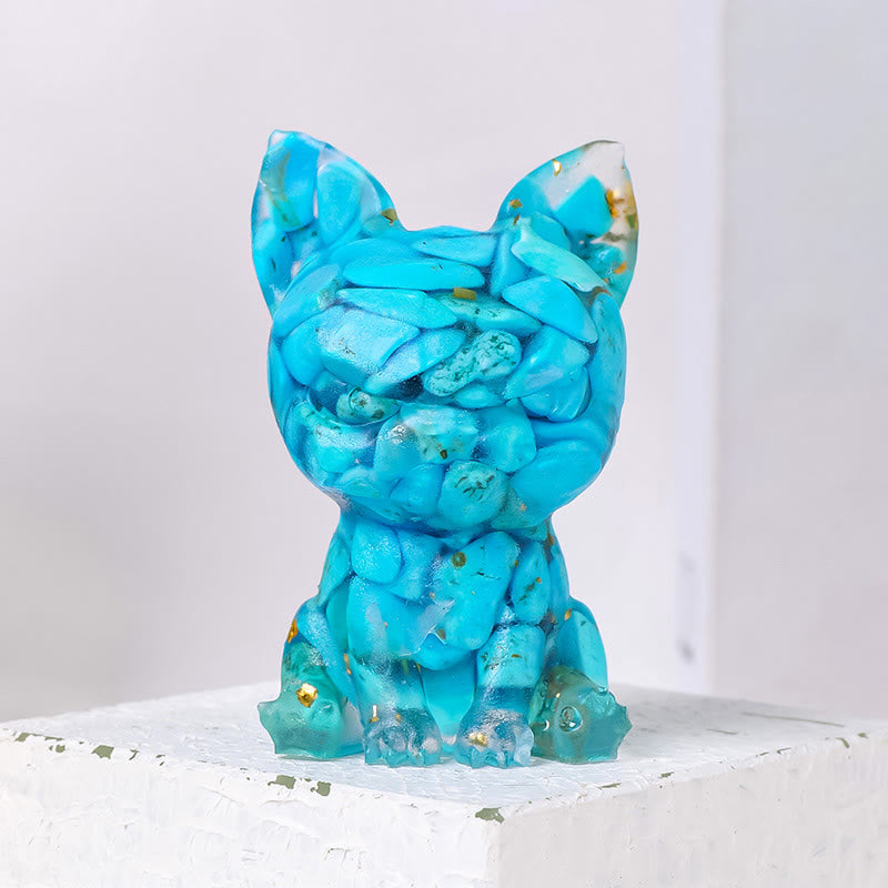 Décoration en pierre précieuse bouledogue à expression sérieuse en cristal époxy Olivenorma