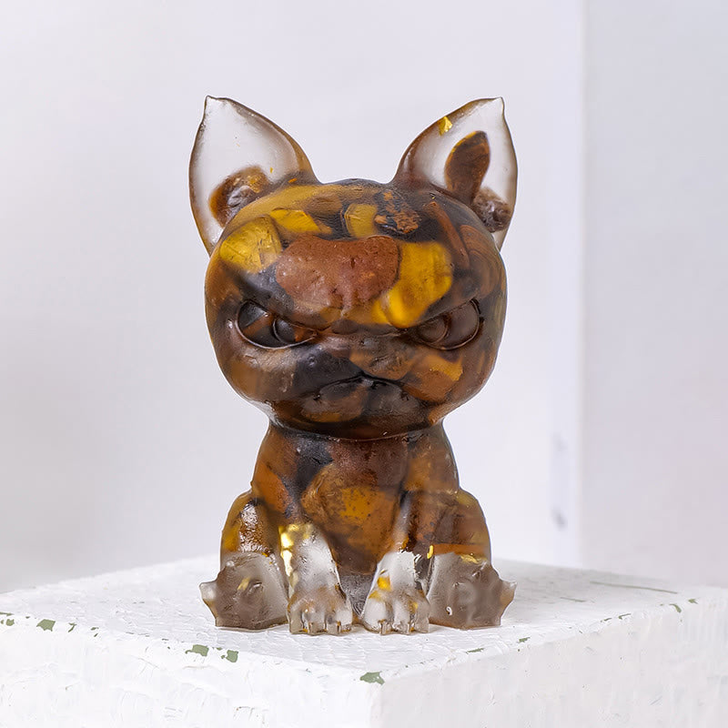 Décoration en pierre précieuse bouledogue à expression sérieuse en cristal époxy Olivenorma