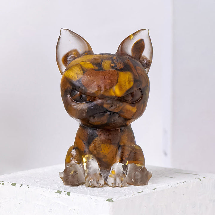 Décoration en pierre précieuse bouledogue à expression sérieuse en cristal époxy Olivenorma