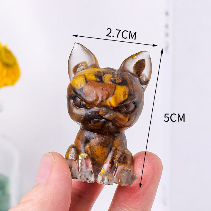 Décoration en pierre précieuse bouledogue à expression sérieuse en cristal époxy Olivenorma