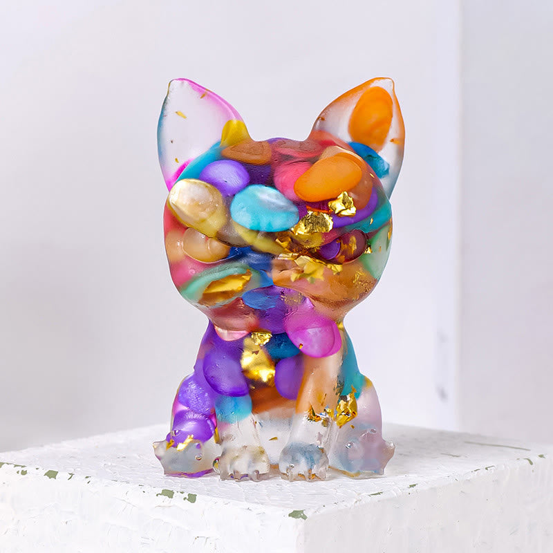 Décoration en pierre précieuse bouledogue à expression sérieuse en cristal époxy Olivenorma