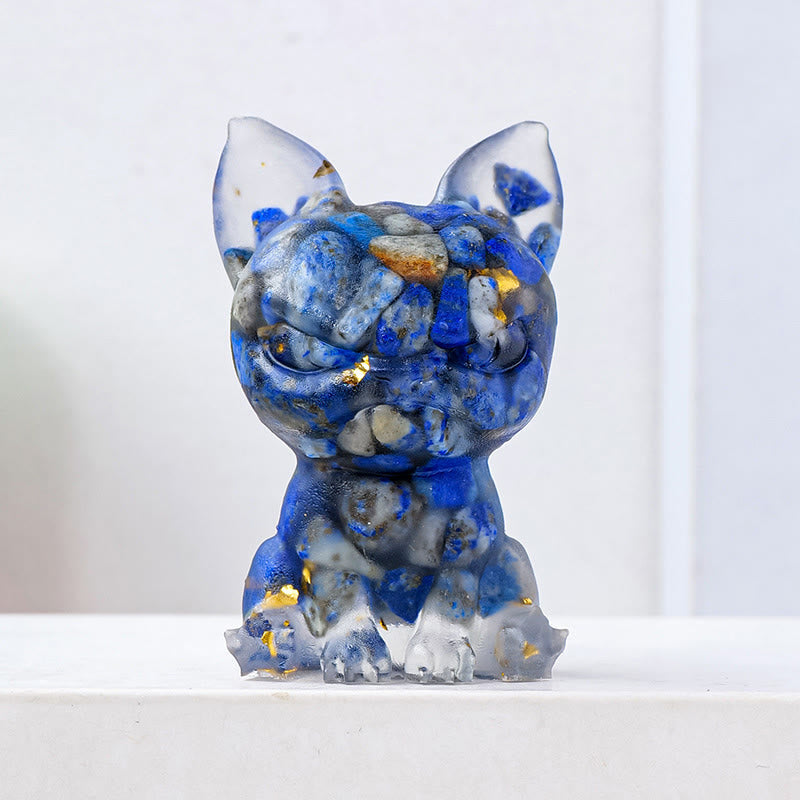 Décoration en pierre précieuse bouledogue à expression sérieuse en cristal époxy Olivenorma