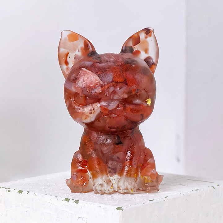 Décoration en pierre précieuse bouledogue à expression sérieuse en cristal époxy Olivenorma