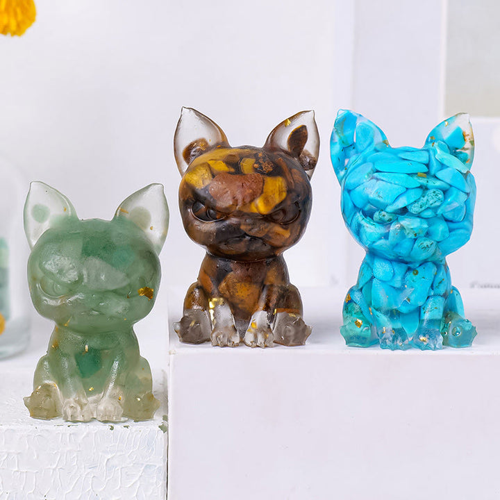 Décoration en pierre précieuse bouledogue à expression sérieuse en cristal époxy Olivenorma