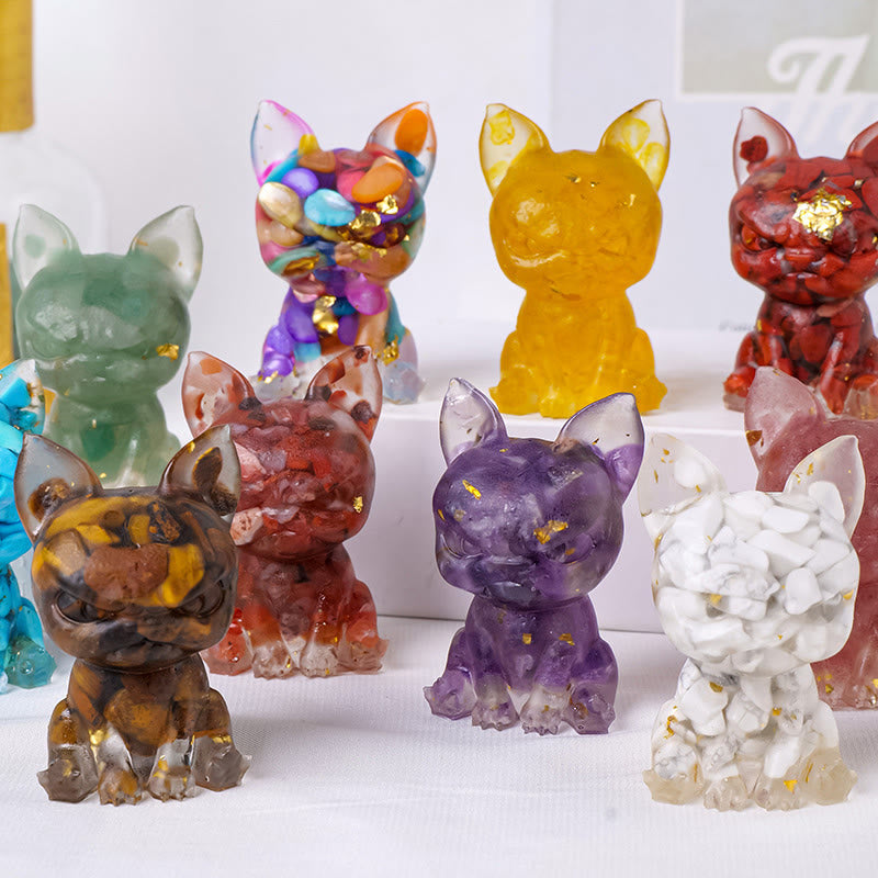 Décoration en pierre précieuse bouledogue à expression sérieuse en cristal époxy Olivenorma