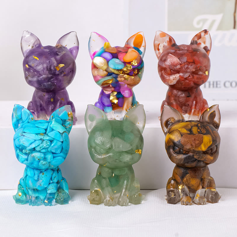 Décoration en pierre précieuse bouledogue à expression sérieuse en cristal époxy Olivenorma