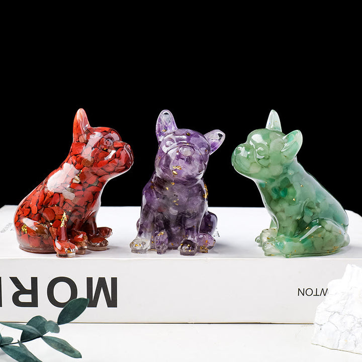 Décoration en pierre précieuse bouledogue français en cristal époxy Olivenorma