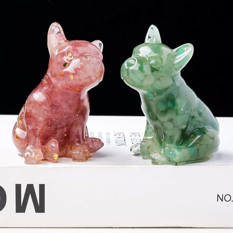 Décoration en pierre précieuse bouledogue français en cristal époxy Olivenorma