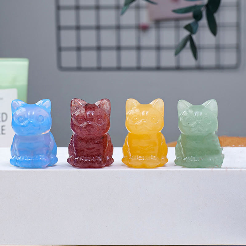 Décoration en pierre précieuse en forme de chat porte-bonheur en cristal époxy Olivenorma