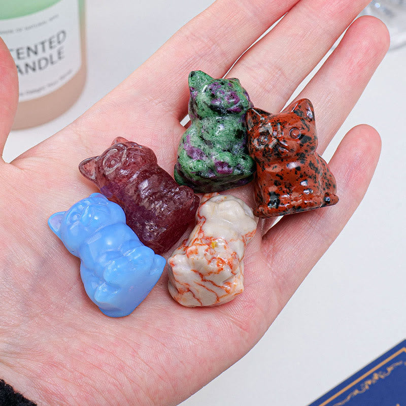 Décoration en pierre précieuse en forme de chat porte-bonheur en cristal époxy Olivenorma