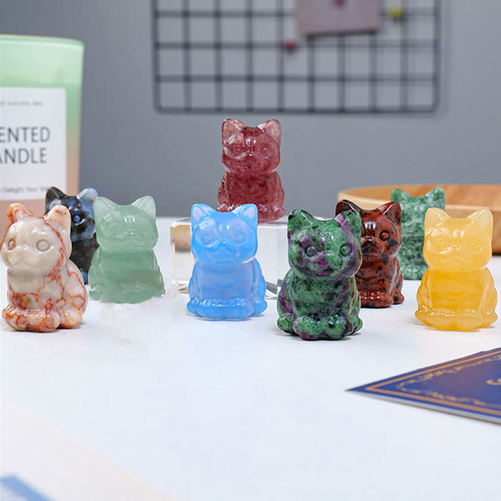 Décoration en pierre précieuse en forme de chat porte-bonheur en cristal époxy Olivenorma