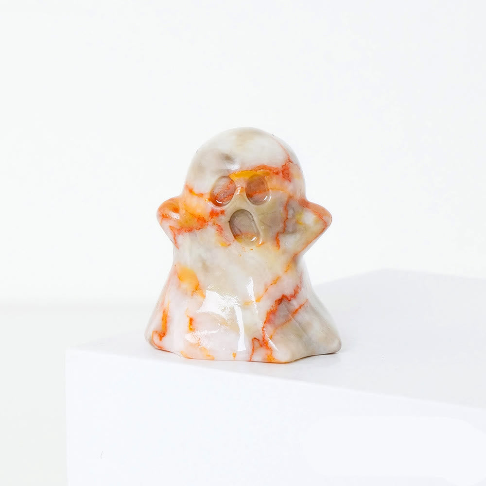 Décoration en pierre précieuse sculptée fantôme en cristal naturel Olivenorma de 3 cm