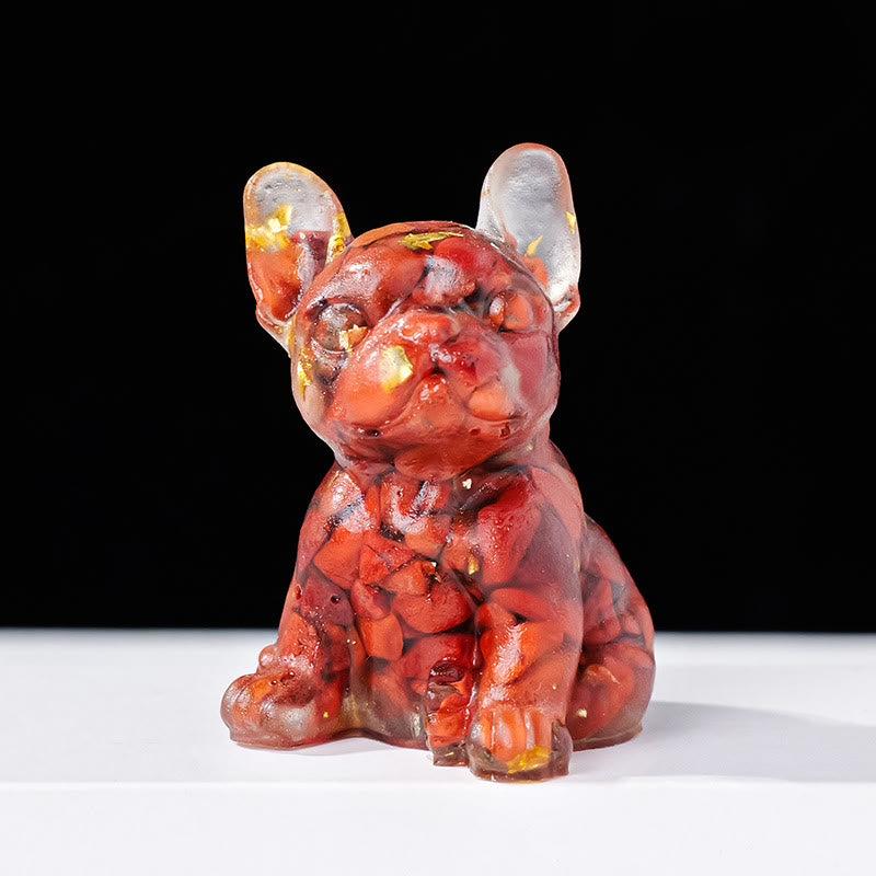 Décoration en pierre précieuse en cristal époxy Olivenorma en forme de bouledogue français mignon