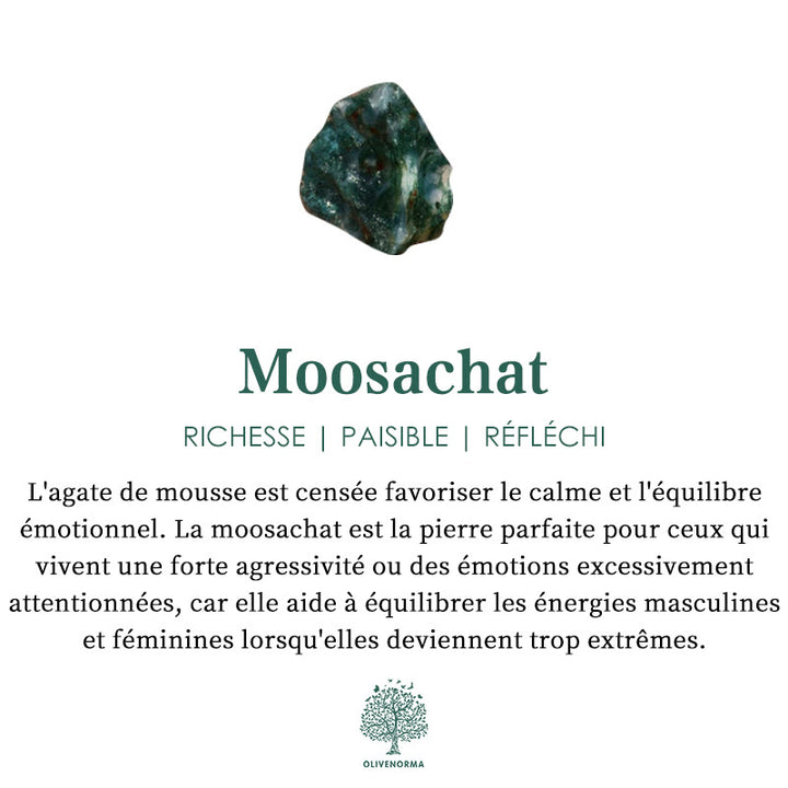 Collier chapelet avec pendentif croix sacrée en agate mousse Olivenorma