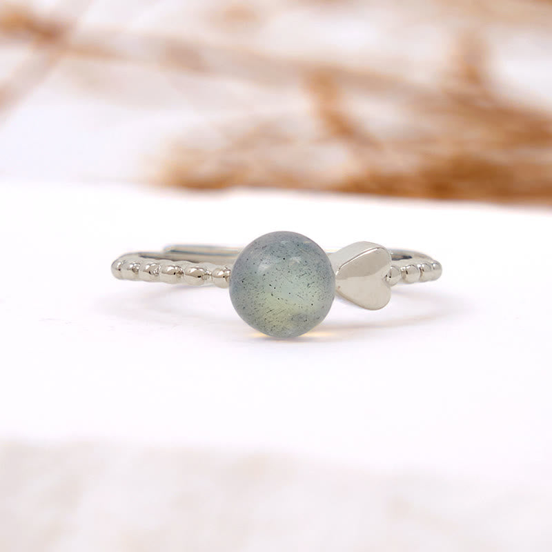 Bague ajustable en forme de cœur avec pierre de lune ronde Olivenorma