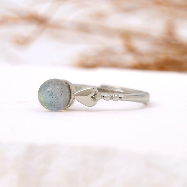 Bague ajustable en forme de cœur avec pierre de lune ronde Olivenorma