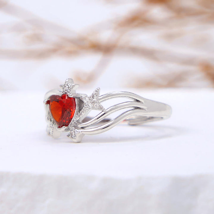 Bague Olivenorma en forme de cœur, grenat et étoile en zircon blanc