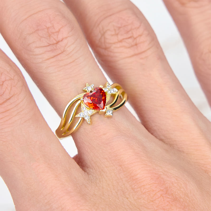 Bague Olivenorma en forme de cœur, grenat et étoile en zircon blanc