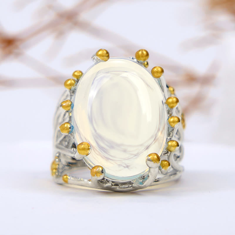 Bague Olivenorma en forme de branche de vigne ovale avec opalite de grande taille