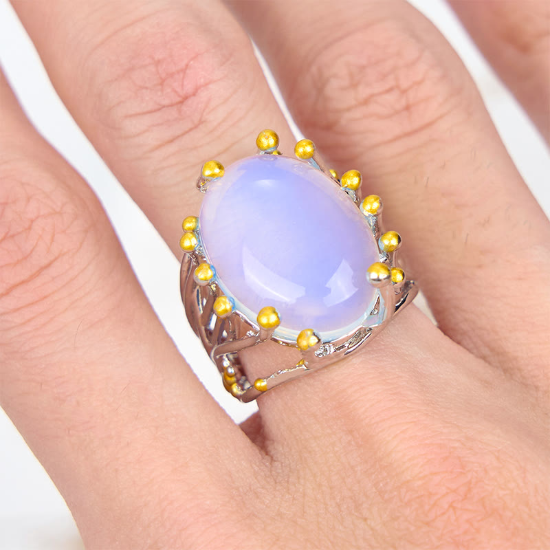 Bague Olivenorma en forme de branche de vigne ovale avec opalite de grande taille