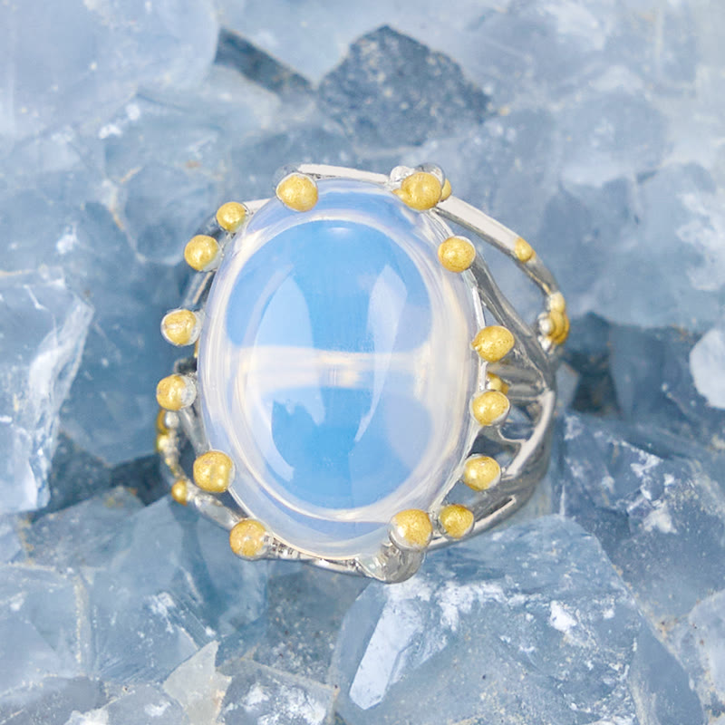 Bague Olivenorma en forme de branche de vigne ovale avec opalite de grande taille