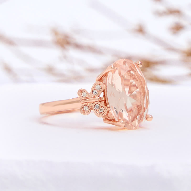 Bague papillon ovale en pierre de soleil de grande taille Olivenorma