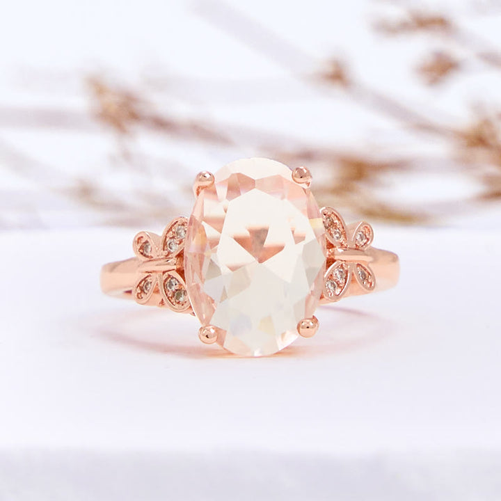 Bague papillon ovale en pierre de soleil de grande taille Olivenorma