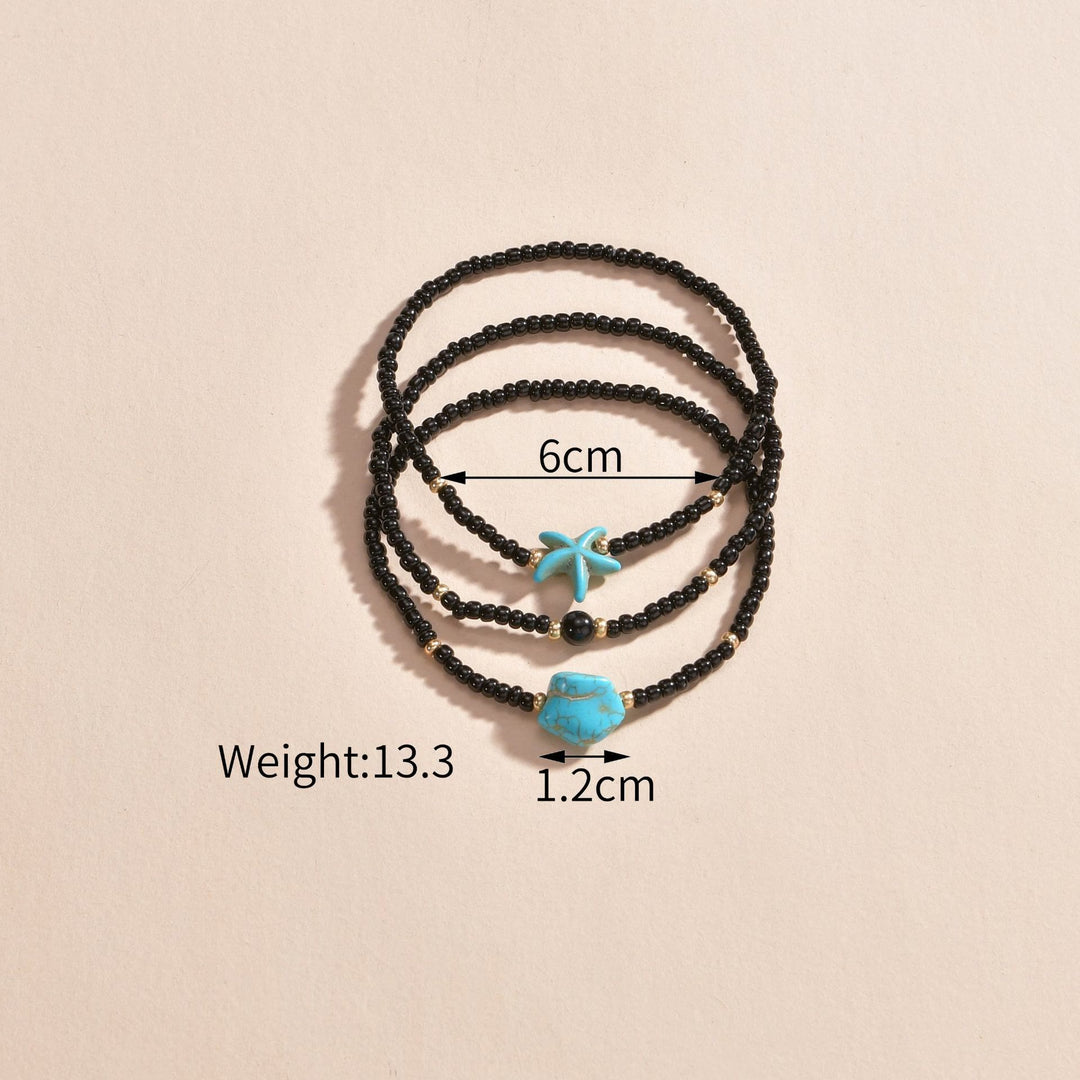 Bracelet de cheville Olivenorma en perles d'étoile de mer turquoise et onyx noir 3 pièces
