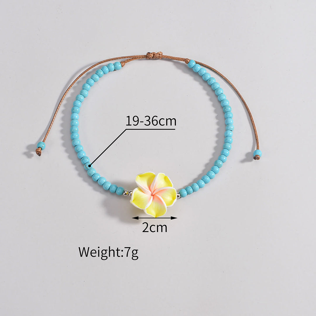 Bracelet de cheville en perles de plumeria turquoise Olivenorma