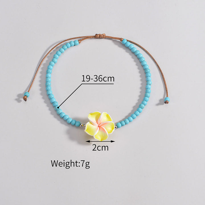 Bracelet de cheville en perles de plumeria turquoise Olivenorma
