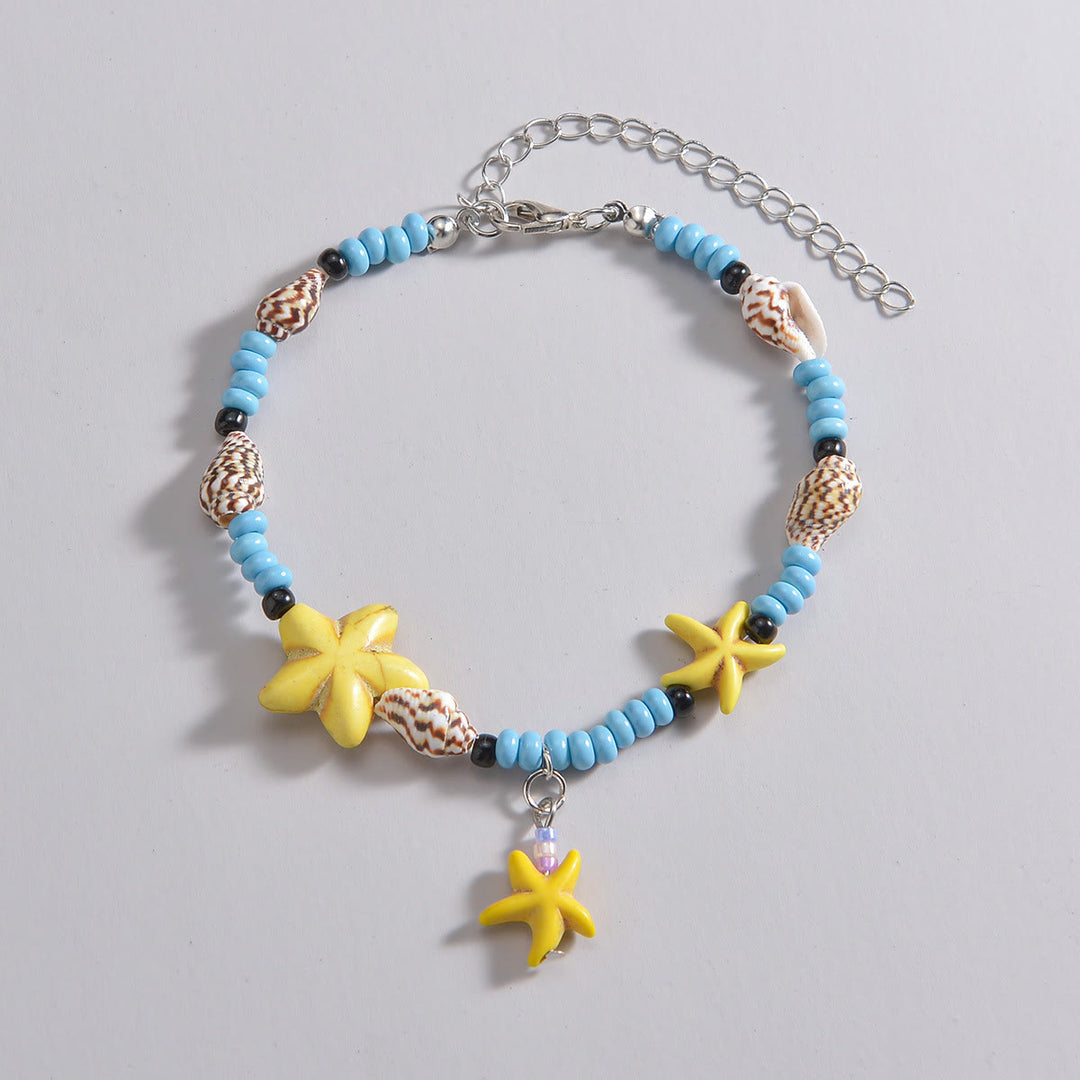 Bracelet de cheville à perles étoile de mer bleu turquoise jaune Olivenorma