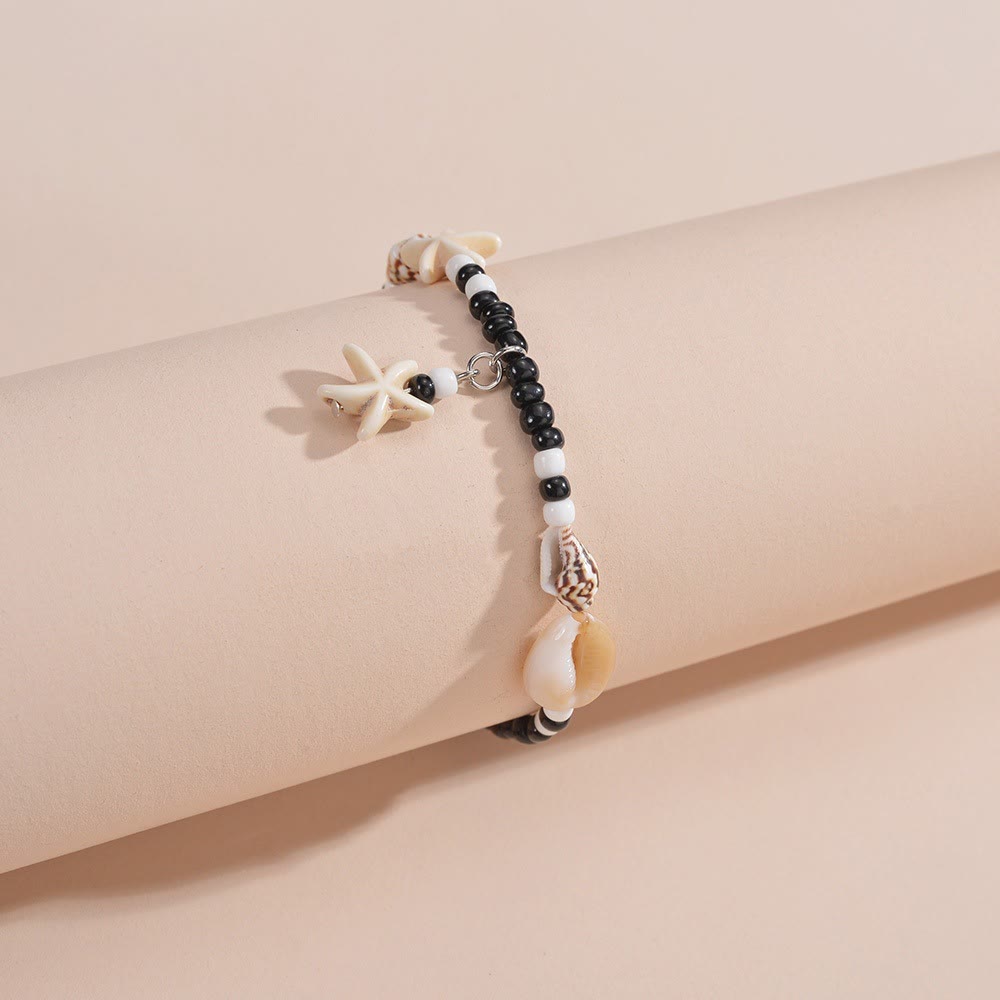 Bracelet de cheville en perles d'escargot et d'étoile de mer en onyx noir turquoise Olivenorma