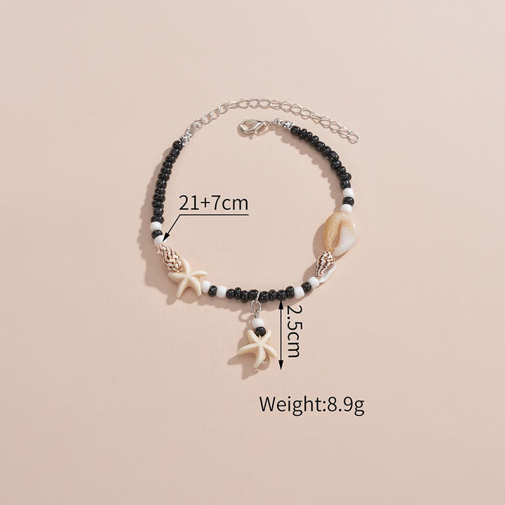 Bracelet de cheville en perles d'escargot et d'étoile de mer en onyx noir turquoise Olivenorma