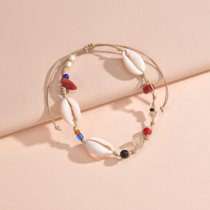 Bracelet de cheville en perles d'agate rouge et d'onyx noir Olivenorma