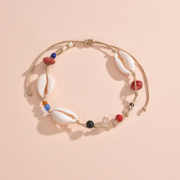 Bracelet de cheville en perles d'agate rouge et d'onyx noir Olivenorma