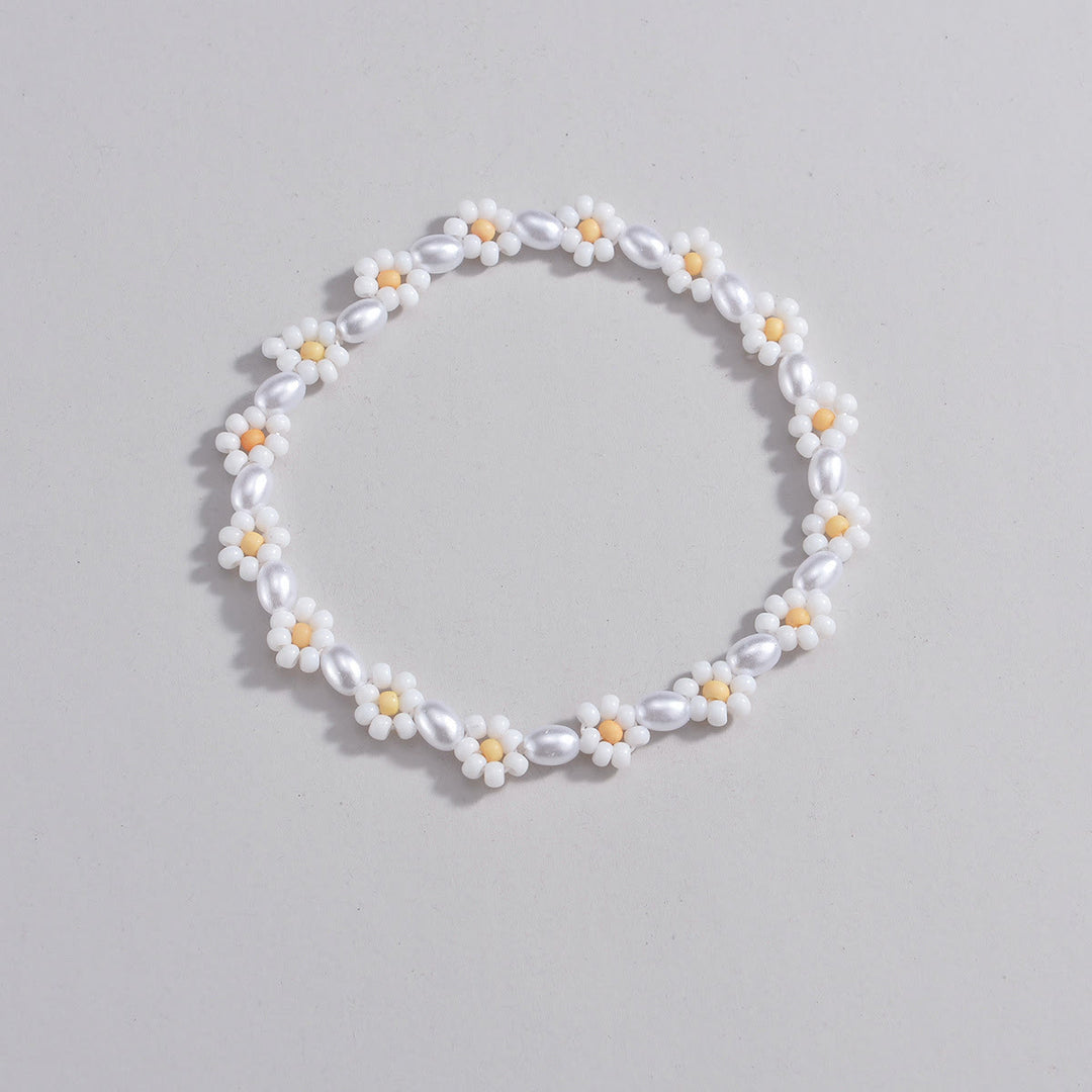 Bracelet de cheville en perles d'eau douce et fleurs Olivenorma