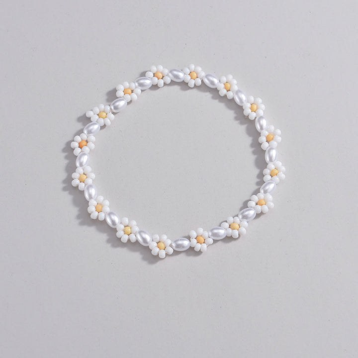 Bracelet de cheville en perles d'eau douce et fleurs Olivenorma