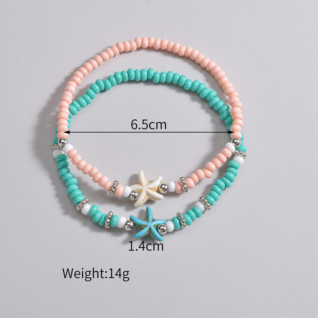Bracelet de cheville Olivenorma en perles d'étoiles de mer turquoise rhodochrosite 2 pièces