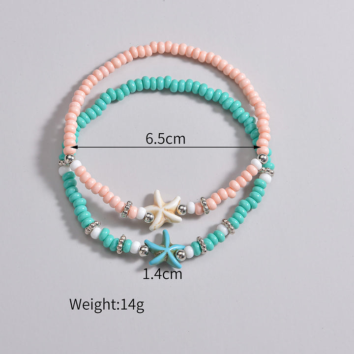 Bracelet de cheville Olivenorma en perles d'étoiles de mer turquoise rhodochrosite 2 pièces