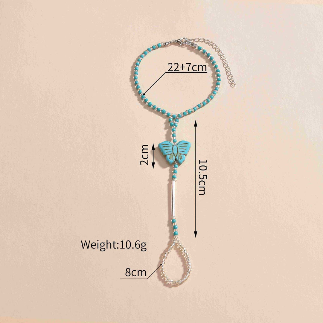 Bracelet de cheville percé papillon en perles turquoise Olivenorma