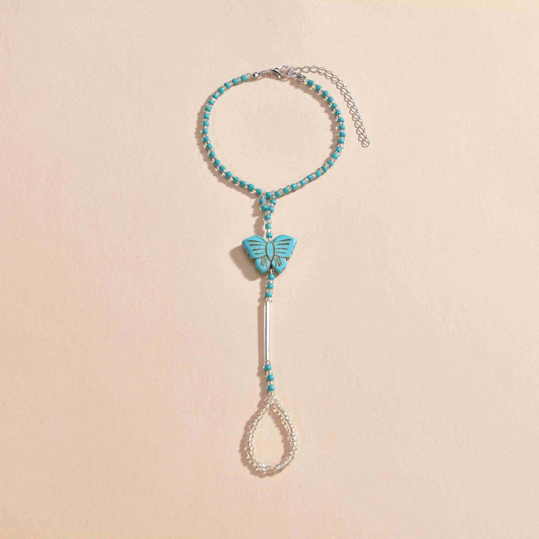 Bracelet de cheville percé papillon en perles turquoise Olivenorma